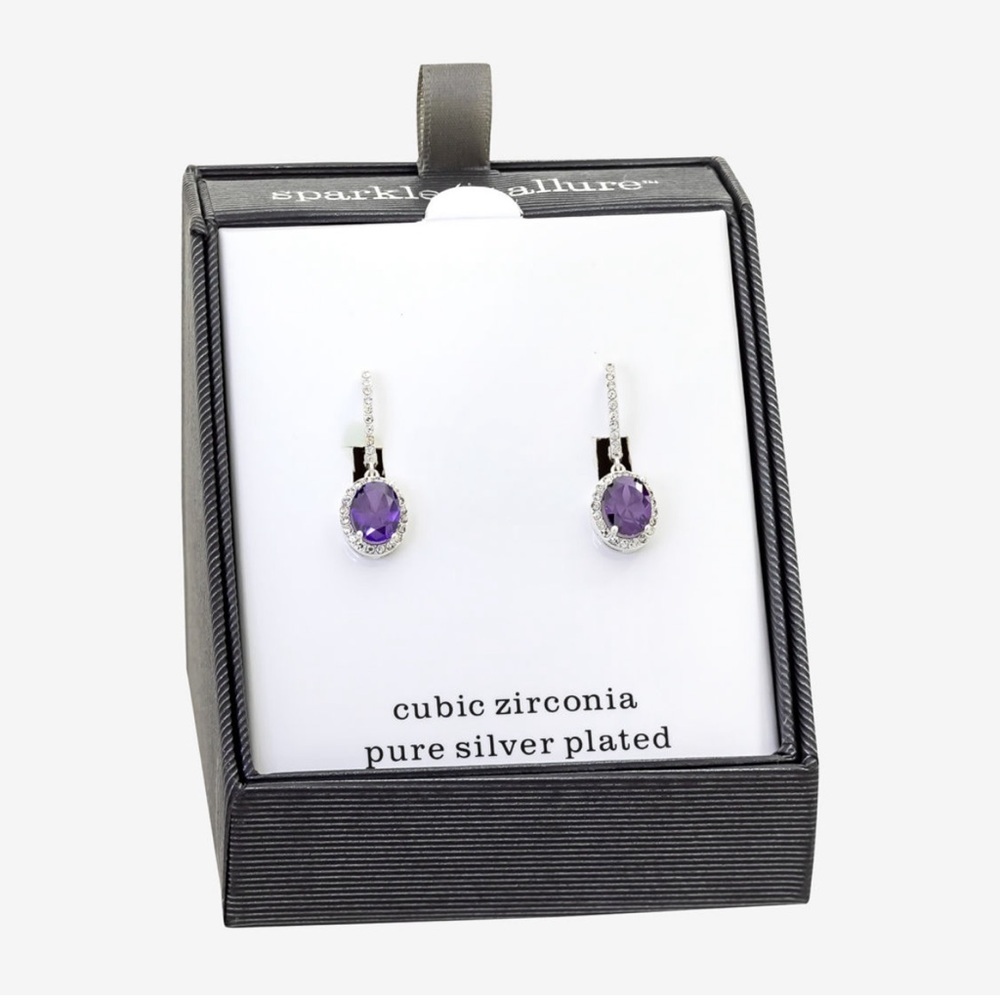 Sparkle Allure Cubic Zirconia Pure Silver Over Brass Woman’s Oval Drop Earrings